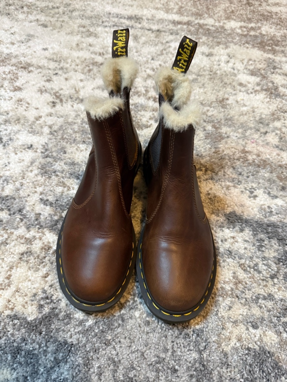 Dr. Martens Brown Leather Chelsea Boots with Shearling Trim - Picture 6 of 9